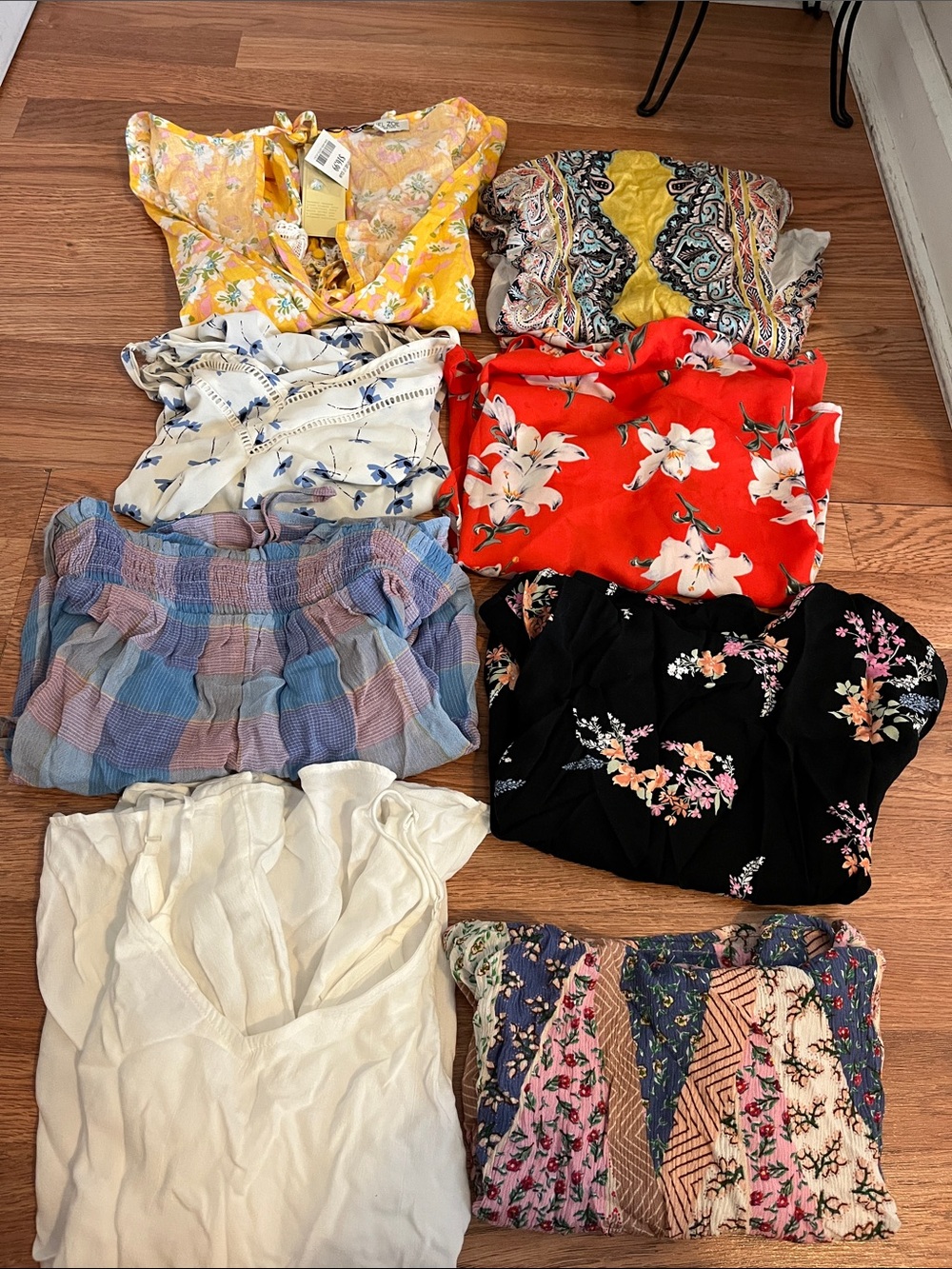 Assorted Women’s Floral and Patterned Tops - Yellow, Red, Black, White, Blue